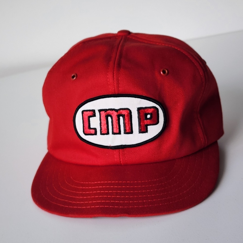 Vintage CMP Baseball Cap Trucker Hat‎ Patch Red White Snapback 90s Canvas C.M.P.